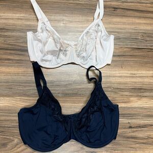 White and Blue Lace Bras with Adjustable Straps